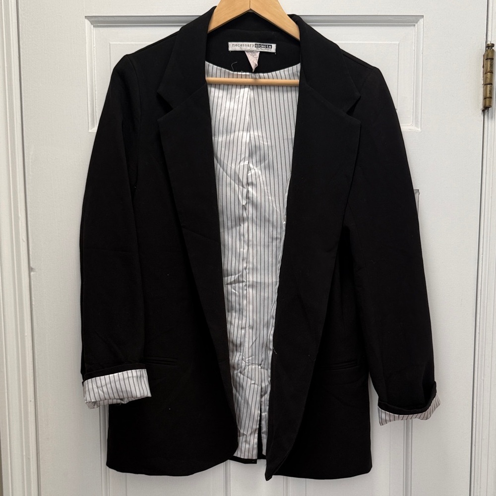 Necessary Objects Black Open Front Blazer With St… - image 1